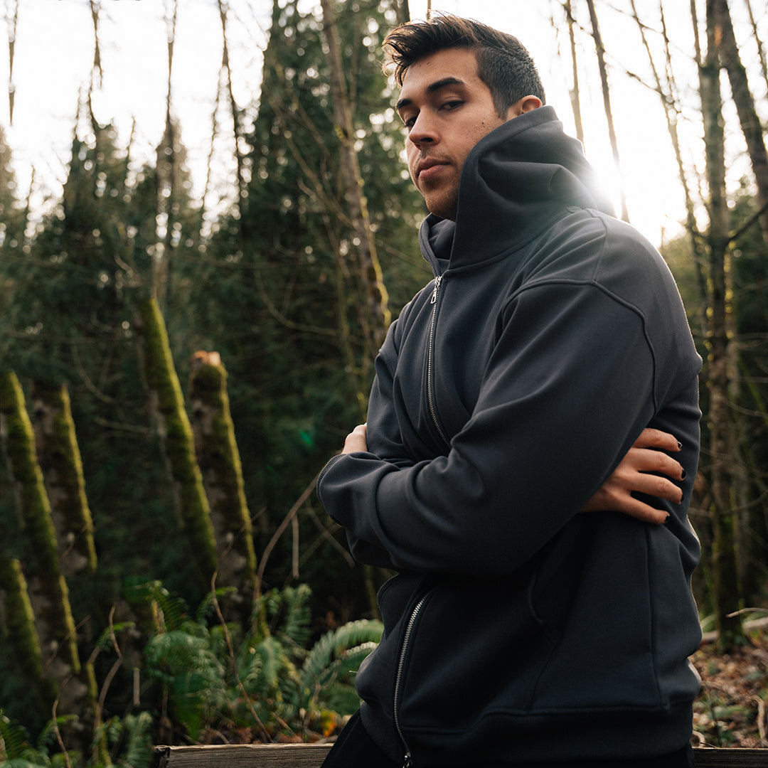 Thermal Velour Dual-Zip Hoodie - Slate