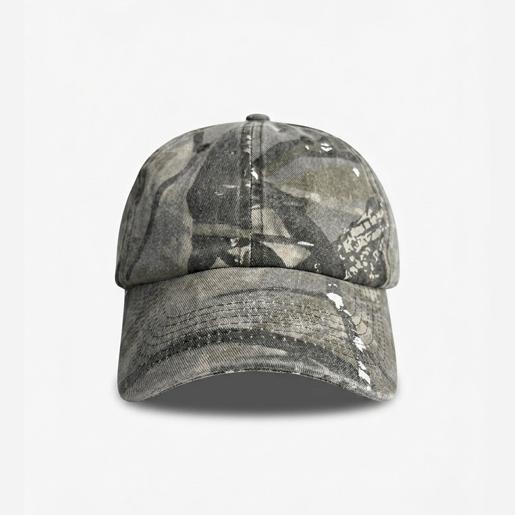 Camouflage-patterned cap on a white background