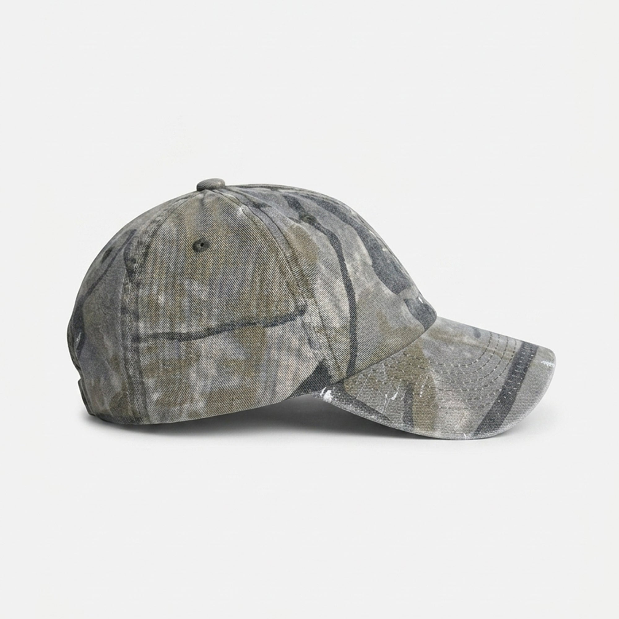 Camouflage-patterned baseball cap on a white background