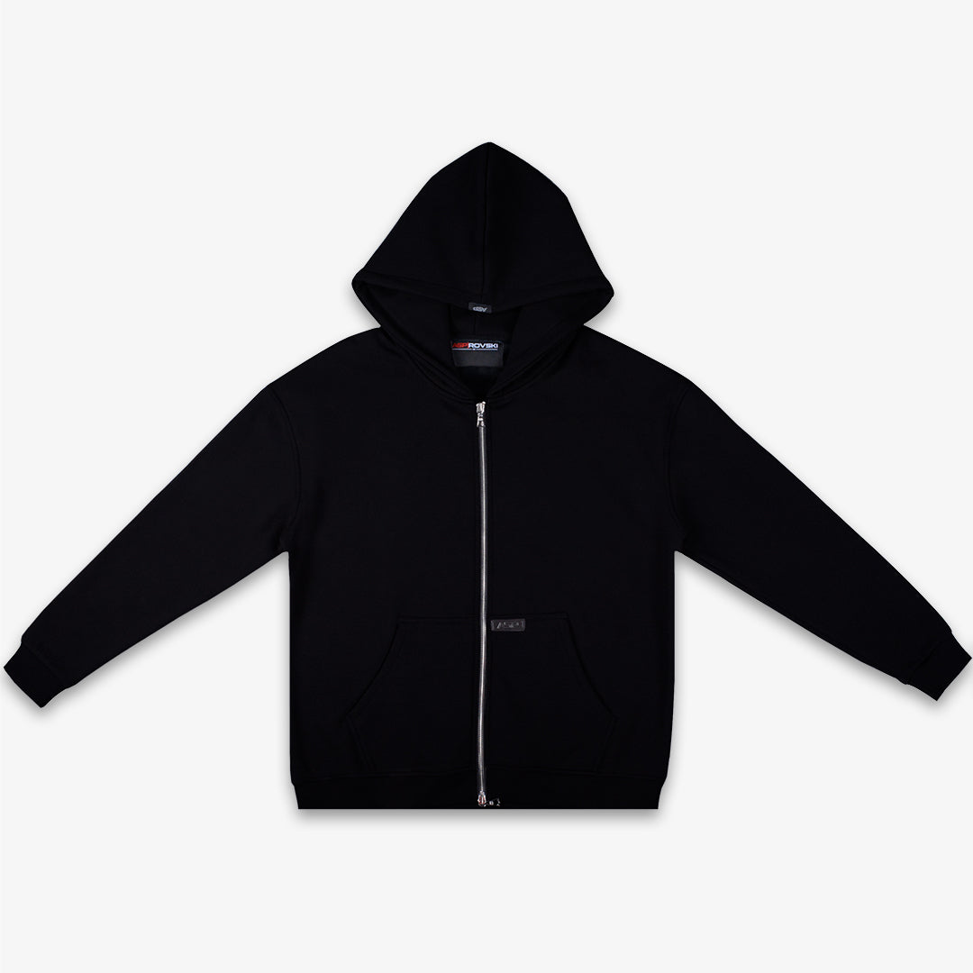 Thermal Velour Dual-Zip Hoodie - Jet Black