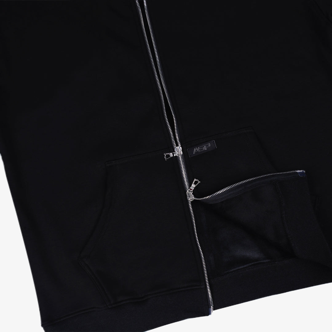 Thermal Velour Dual-Zip Hoodie - Jet Black