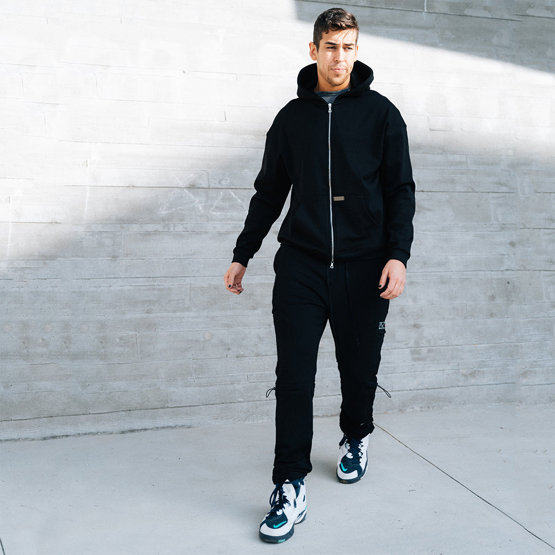 Thermal Velour Dual-Zip Hoodie - Jet Black