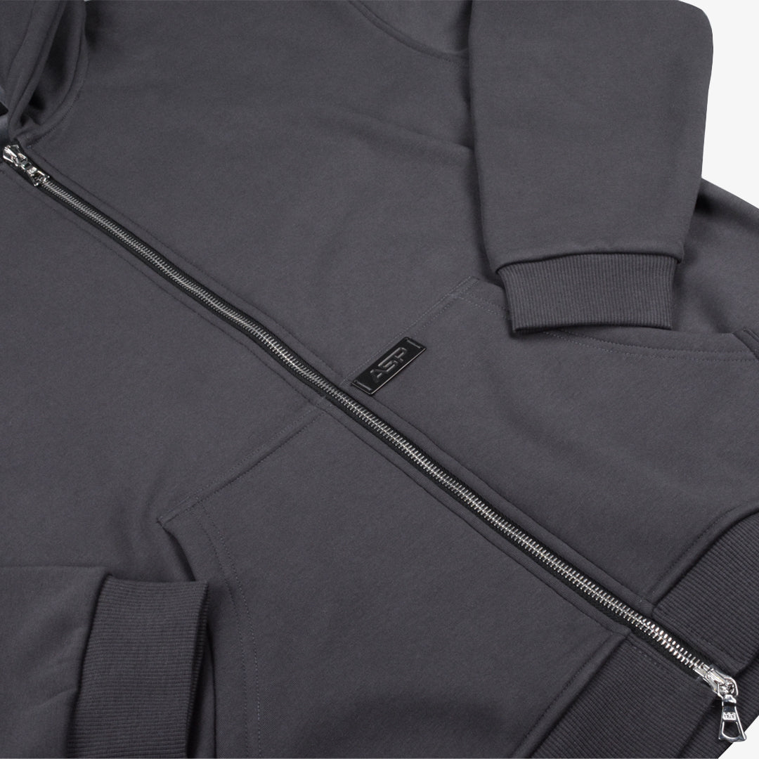 Thermal Velour Dual-Zip Hoodie - Slate